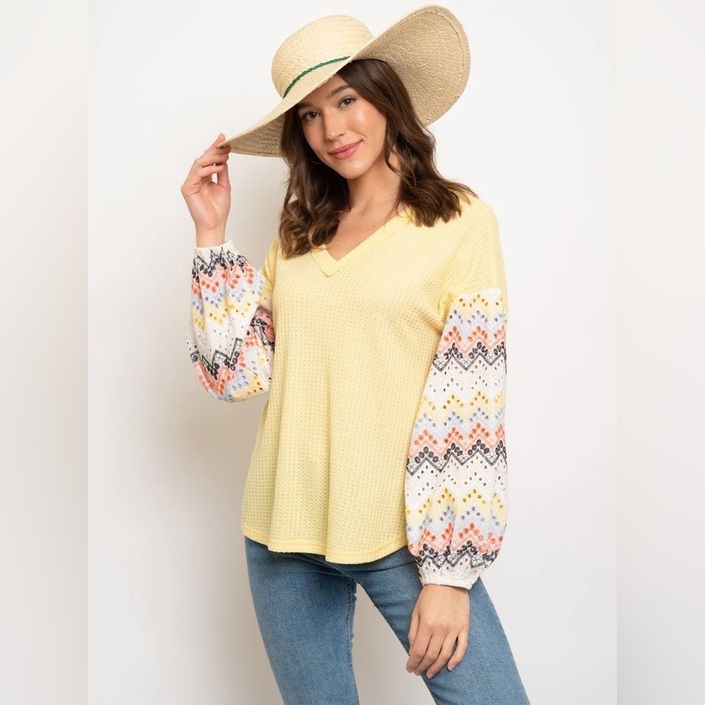 Loveriche Mixed Fabrics Billowy Sleeve Top, Size S